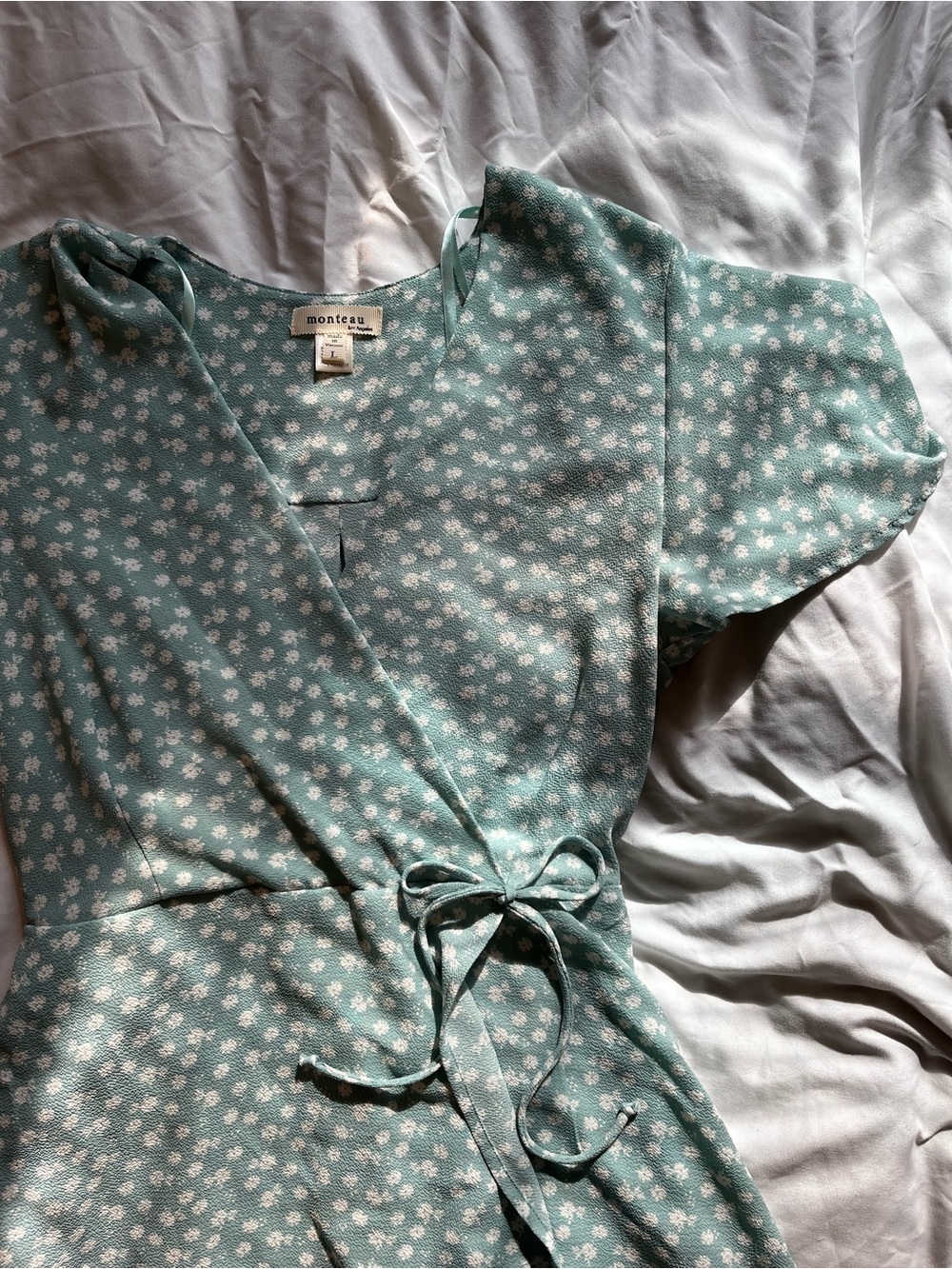 Monteau Sage Green Floral Wrap Dress
